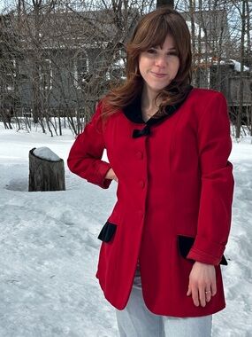 Moschino Red and Black Wool Equestrian Riding Blazer